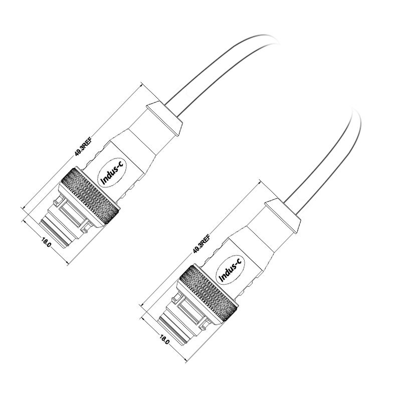 Push-pull m12 5pins A code male to male straight molded cable,unshielded,PVC,-40°C~+105°C,22AWG 0.34mm²,brass with nickel plated screw